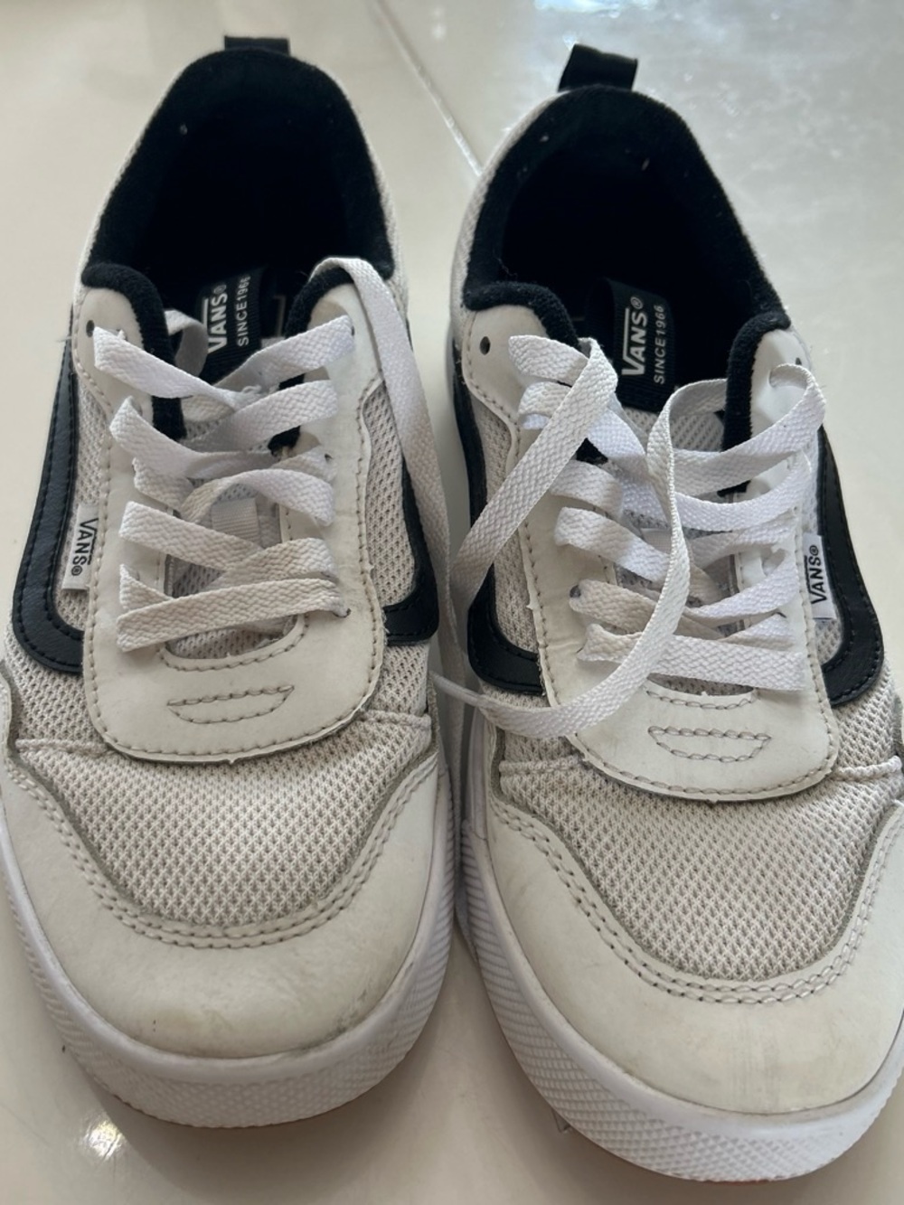 Vans Kids White and Black Low-Top Sneakers - Mesh & Leather